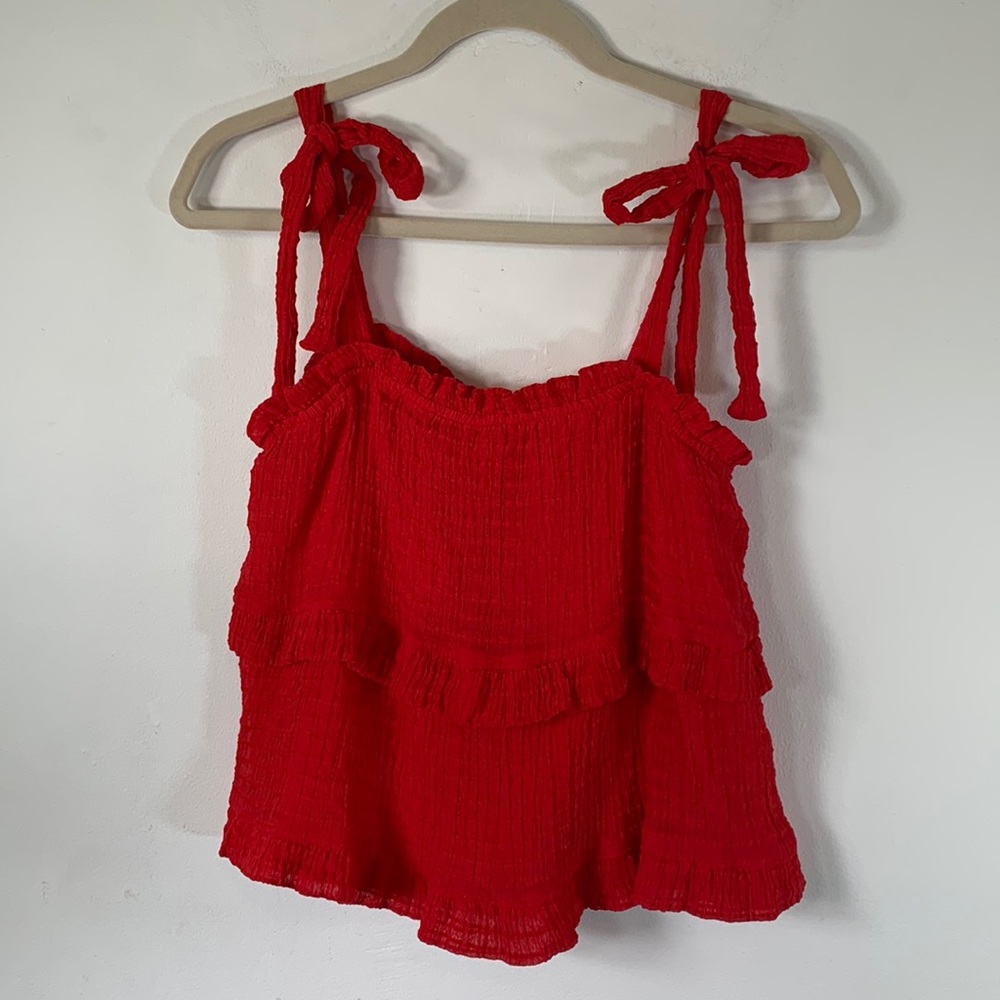 Le-Lis Collection NWT Summer Boho Women’s Size L Lined Red Ruffle Crop Top